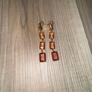 White House Black Market Gold and Orange pink crystal lucite long Earrings